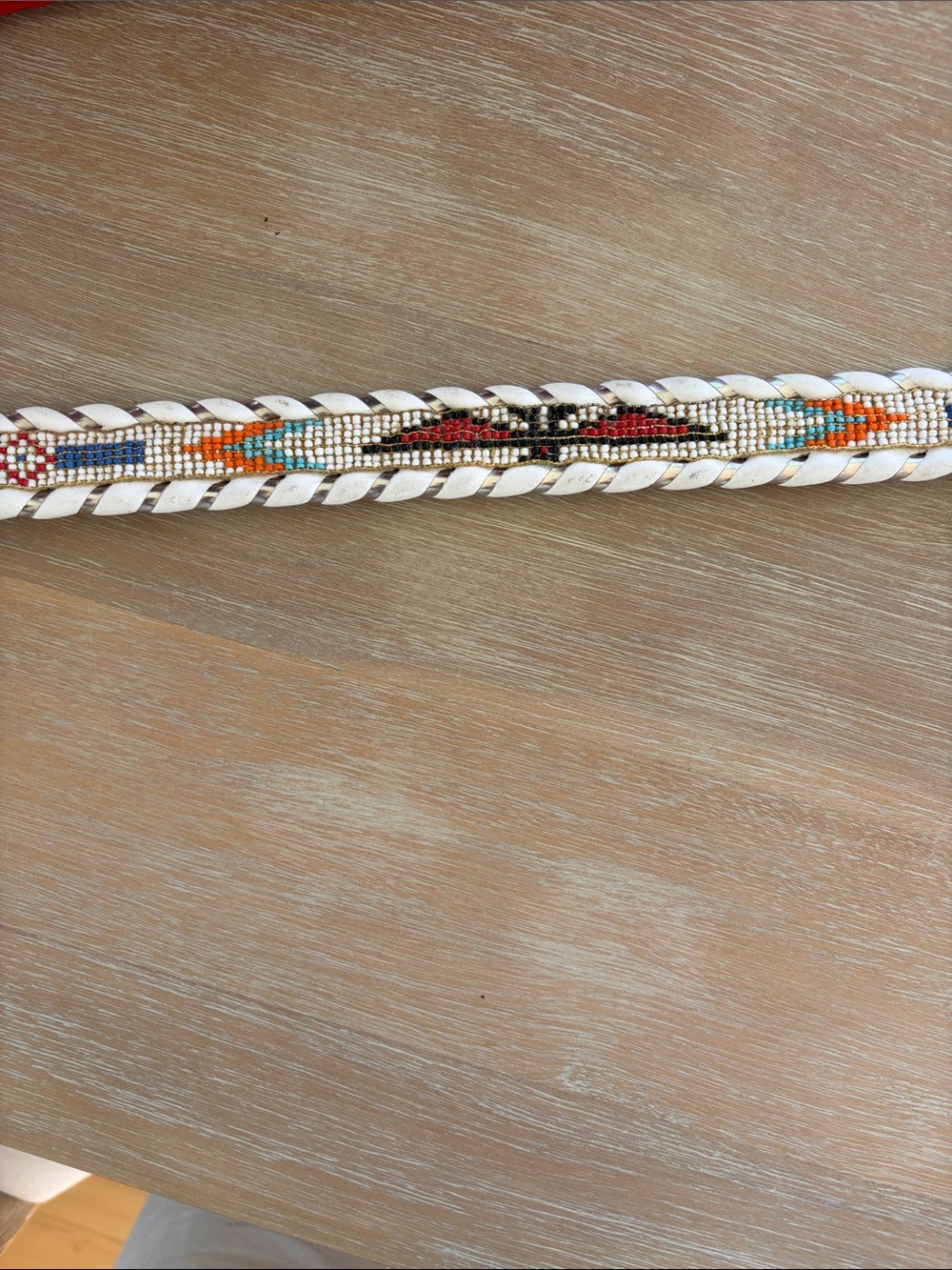 Al Beres White Beaded Braided Leather Belt - Picture 5 of 9